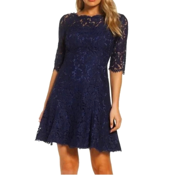 Eliza J Dresses & Skirts - Eliza J elegant Navy Fit Flare Lace Dress Sz 4 *J